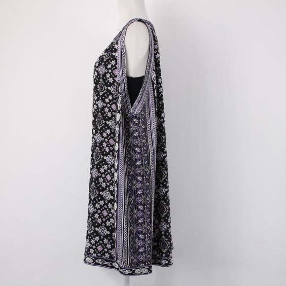 Calypso Dress Sz S Black Purple Multi Color V Neck Lined Silk Viscose Dress - Picture 6 of 16